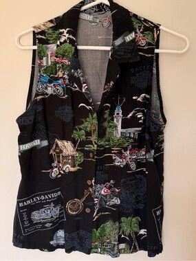 Vintage Tori Richard Harley-Davidson Hawaii Vest / Sleeveless Button Up